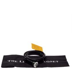 Tory Burch Black Patent Leather Reva Logo Narrow Belt 95CM