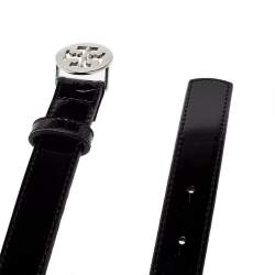 Tory Burch Black Patent Leather Reva Logo Narrow Belt 95CM