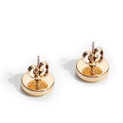 Pre Owned Tory Burch Gold Enamel Logo Stud Earrings