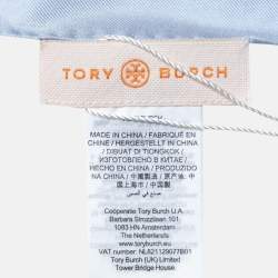 Pre Owned Tory Burch Blue Compass Logo Print Silk Square Scarf