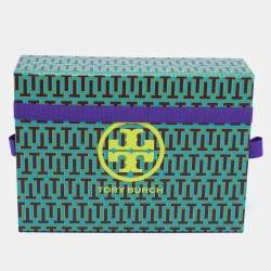 Pre Owned Tory Burch Blue Compass Logo Print Silk Square Scarf