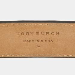 Pre Owned Tory Burch Beige Embossed Logo Leather Large Logo Belt 95CM