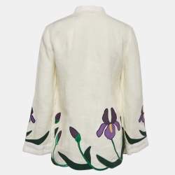Pre Owned Tory Burch Off-White Iris Embroidered Linen Tory Tunic S
