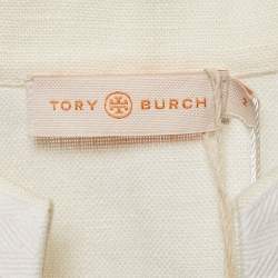 Pre Owned Tory Burch Off-White Iris Embroidered Linen Tory Tunic S