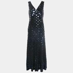Tory Burch Black Sequin Embellished Crepe Sleeveless Maxi Dress M