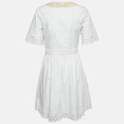 Tory Burch White Cotton Lace Trimmed Larissa Mini Dress S