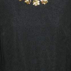 Tory Burch Black Floral Embossed Silk Blend Embellished Short Dress XL