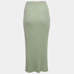 Pre Owned Tory Burch Green Lurex Rib Knit Midi Skirt L
