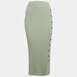 Pre Owned Tory Burch Green Lurex Rib Knit Midi Skirt L