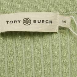 Pre Owned Tory Burch Green Lurex Rib Knit Midi Skirt L