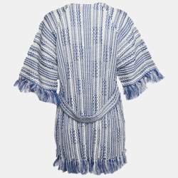 Pre Owned تونيك توري برش أبيض/أزرق مخطط مزيج كتان إكس لارج