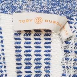 Pre Owned تونيك توري برش أبيض/أزرق مخطط مزيج كتان إكس لارج