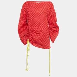 مملوكة مسبقًا تونيك توري برش حرير أحمر بنقشة مربعات مقاس كبير جدًا