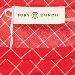 مملوكة مسبقًا تونيك توري برش حرير أحمر بنقشة مربعات مقاس كبير جدًا