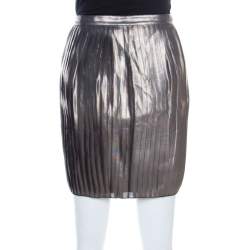 Pre Owned Tory Burch Metallic Pleated Audra Skirt M