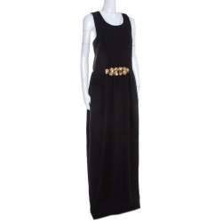 Pre Owned Tory Burch Black Embellished Crepe Criss Cross Back Sleeveless Gown M