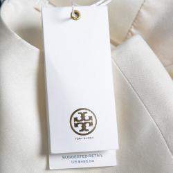 Pre Owned Tory Burch Indigo Plaited Engineered Stripe Cotton Silk Mikado Dress S 