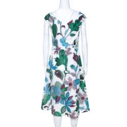 Pre Owned Tory Burch Wisteria Jacquard Flared Cocktail Dress M