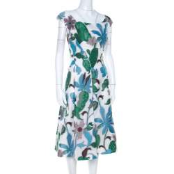 Pre Owned Tory Burch Wisteria Jacquard Flared Cocktail Dress M