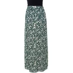Pre Owned Tory Burch Off White and Green Vine Print Silk Blend Soraya Maxi Skirt M