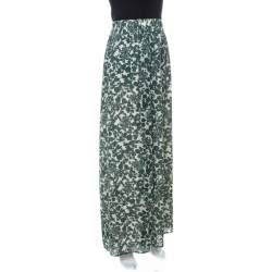 Pre Owned Tory Burch Off White and Green Vine Print Silk Blend Soraya Maxi Skirt M