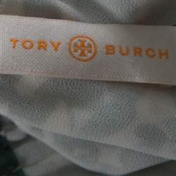 Pre Owned Tory Burch Off White and Green Vine Print Silk Blend Soraya Maxi Skirt M