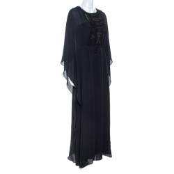 Tory Burch Navy Blue Silk Embroidered Detail Kaftan S