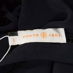 Tory Burch Navy Blue Silk Embroidered Detail Kaftan S