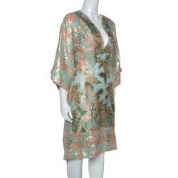 Pre Owned Tory Burch Metallic Fil Coupé Drawstring Waist McKenna Dress L