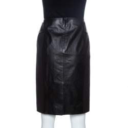 Pre Owned Tory Burch Black Leather Madison Pencil Skirt S