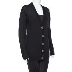 Pre Owned Tory Burch Black Merino Wool Simone Cardigan M