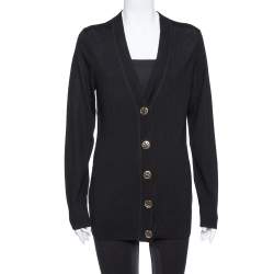 Pre Owned Tory Burch Black Merino Wool Simone Cardigan M