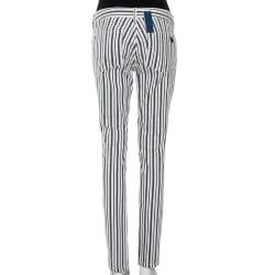 Pre Owned Tory Burch White & Blue Striped Denim Marlien Leggings M