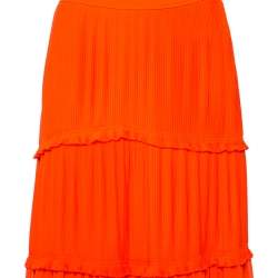 Pre Owned Tory Burch Spicy Orange Crepe Pleated Stella Maxi Skirt S