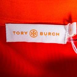 Pre Owned Tory Burch Spicy Orange Crepe Pleated Stella Maxi Skirt S