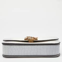 Pre Owned Tory Burch Warm White/Mist Croc Embossed Leather Eleanor Dragon Rectangular Shoulder Bag