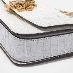 Pre Owned Tory Burch Warm White/Mist Croc Embossed Leather Eleanor Dragon Rectangular Shoulder Bag