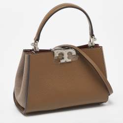 Tory Burch Two Tone Brown Leather and Suede Mini Eleanor Top Handle Bag