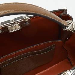 Tory Burch Two Tone Brown Leather and Suede Mini Eleanor Top Handle Bag