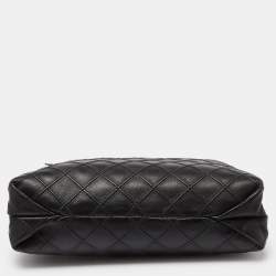 Pre Owned Tory Burch Black Quilted Leather Fleming Drawstring Hobo