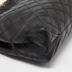 Pre Owned Tory Burch Black Quilted Leather Fleming Drawstring Hobo