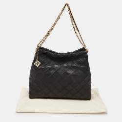 Pre Owned Tory Burch Black Quilted Leather Fleming Drawstring Hobo