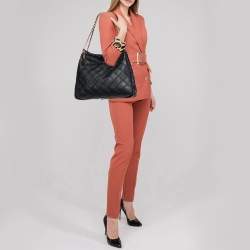 Pre Owned Tory Burch Black Quilted Leather Fleming Drawstring Hobo
