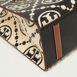 Pre Owned Tory Burch Black/Beige T Monogram Embossed Leather Tote
