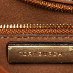 Pre Owned Tory Burch Black/Beige T Monogram Embossed Leather Tote