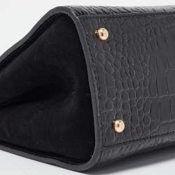 Tory Burch Black Croc Embossed Leather Eleanor Top Handle Bag