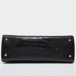 Tory Burch Black Croc Embossed Leather Eleanor Top Handle Bag