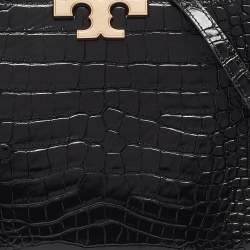 Tory Burch Black Croc Embossed Leather Eleanor Top Handle Bag