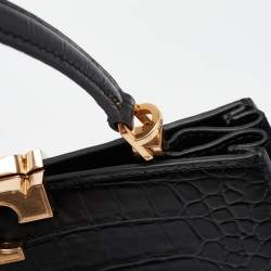 Tory Burch Black Croc Embossed Leather Eleanor Top Handle Bag