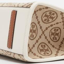 Pre Owned Tory Burch Brown/Ivory T Monogram Canvas Small Tote